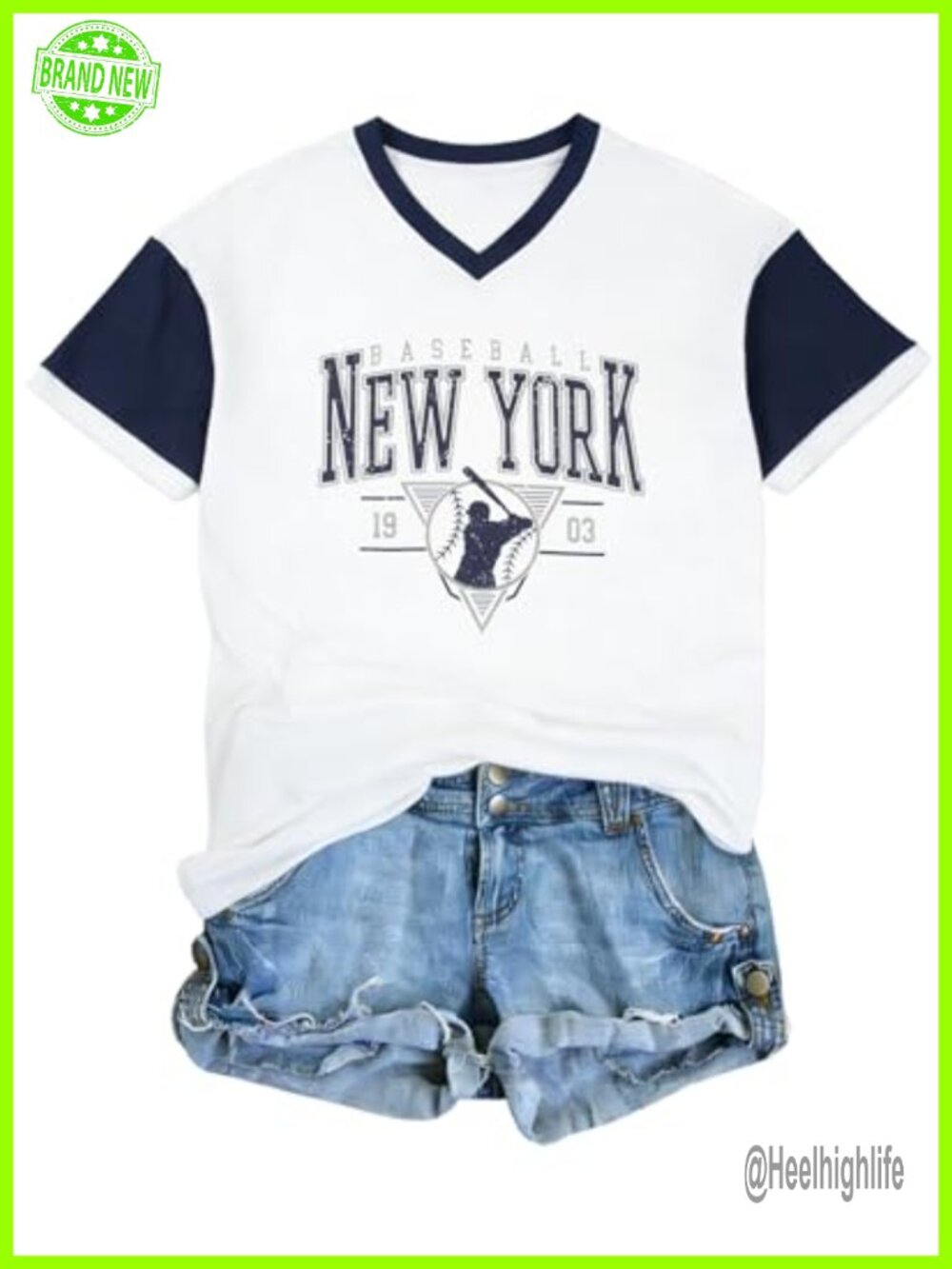Baseball Mom Tee Short Sleeve V-Neck Cotton Blend Women's T-Shirt